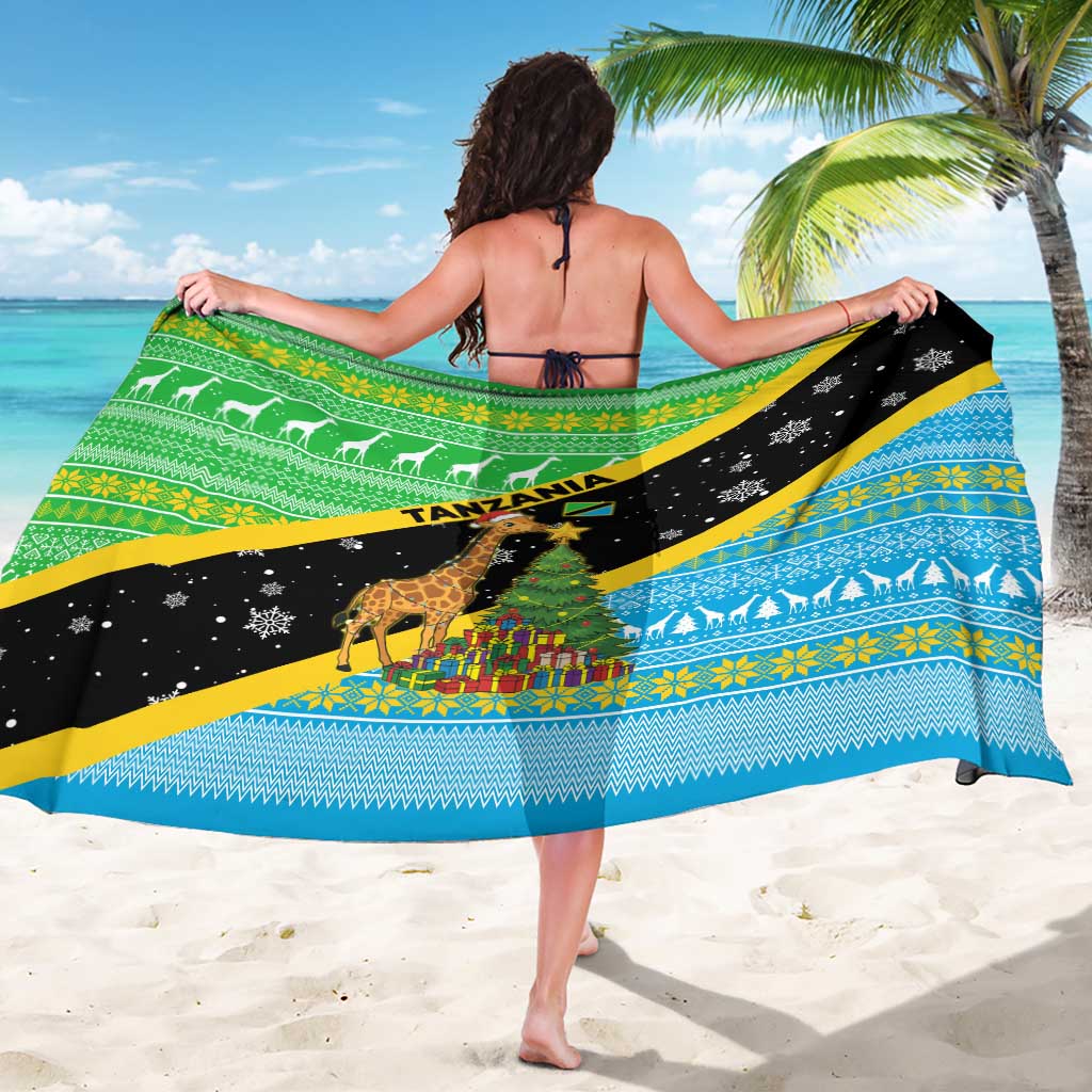 Tanzania Christmas Sarong with Giraffe Christmas Tree Snowflakes and Flag - Wonder Print Shop