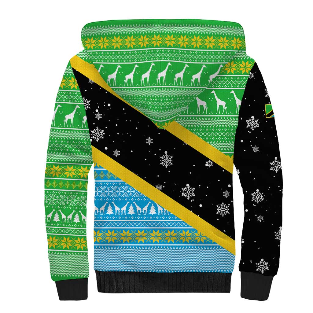 Tanzania Christmas Sherpa Hoodie with Giraffe Christmas Tree Snowflakes and Flag - Wonder Print Shop