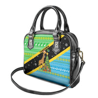 Tanzania Christmas Shoulder Handbag with Giraffe Christmas Tree Snowflakes and Flag - Wonder Print Shop