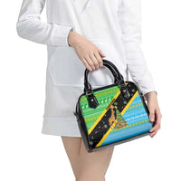 Tanzania Christmas Shoulder Handbag with Giraffe Christmas Tree Snowflakes and Flag - Wonder Print Shop