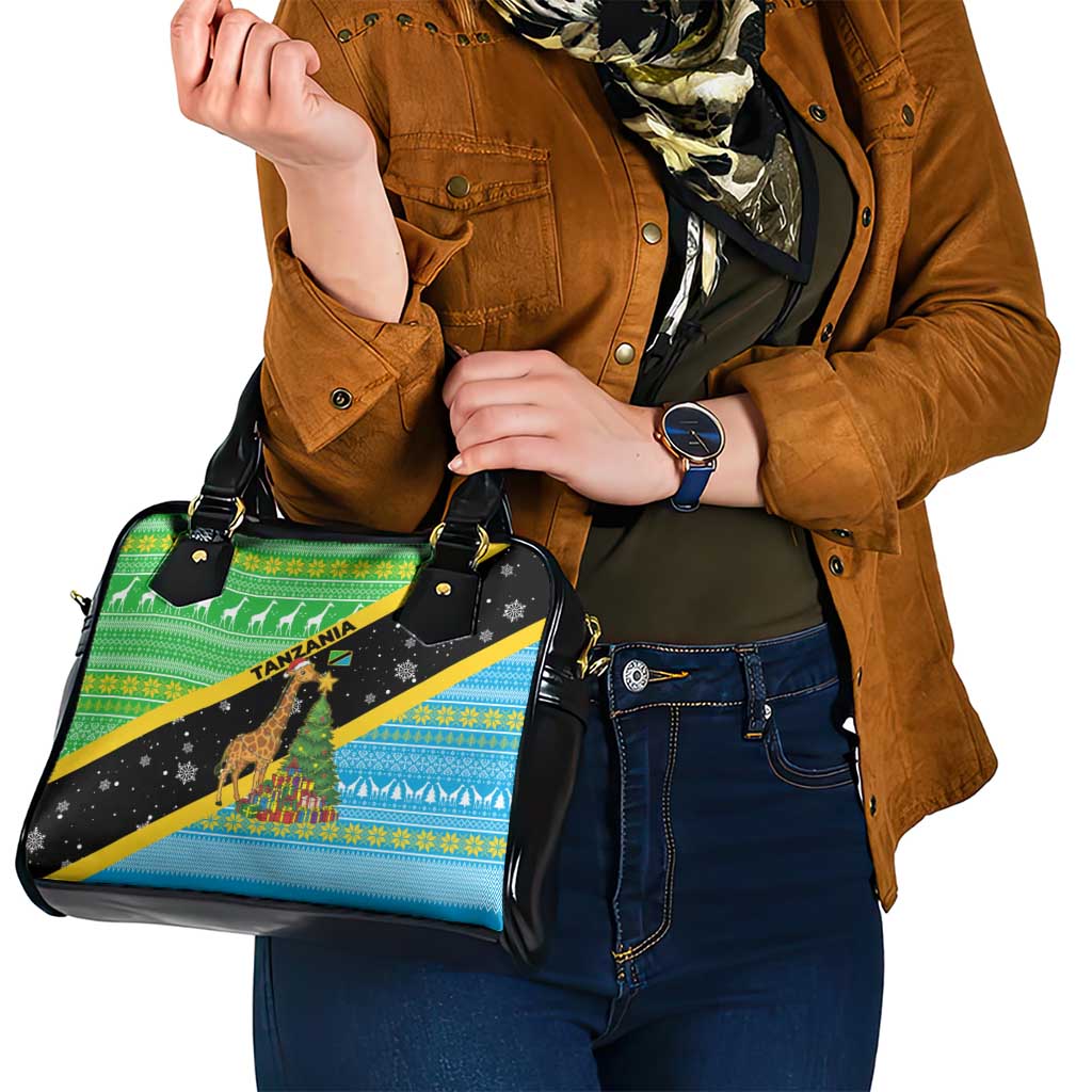 Tanzania Christmas Shoulder Handbag with Giraffe Christmas Tree Snowflakes and Flag - Wonder Print Shop