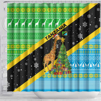 Tanzania Christmas Shower Curtain with Giraffe Christmas Tree Snowflakes and Flag - Wonder Print Shop