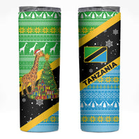 Tanzania Christmas Skinny Tumbler with Giraffe Christmas Tree Snowflakes and Flag - Wonder Print Shop
