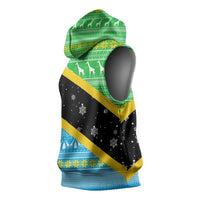 Tanzania Christmas Sleeveless Hoodie with Giraffe Christmas Tree Snowflakes and Flag - Wonder Print Shop