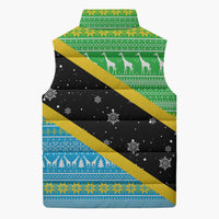 Tanzania Christmas Sleeveless Puffer Jacket with Giraffe Christmas Tree Snowflakes and Flag - Wonder Print Shop