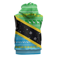Tanzania Christmas Sleeveless Zip Hoodie with Giraffe Christmas Tree Snowflakes and Flag - Wonder Print Shop