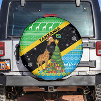 Tanzania Christmas Spare Tire Cover with Giraffe Christmas Tree Snowflakes and Flag - Wonder Print Shop