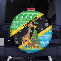 Tanzania Christmas Spare Tire Cover with Giraffe Christmas Tree Snowflakes and Flag - Wonder Print Shop