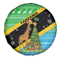 Tanzania Christmas Spare Tire Cover with Giraffe Christmas Tree Snowflakes and Flag - Wonder Print Shop