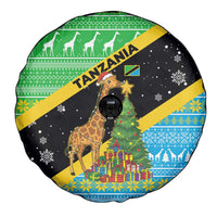 Tanzania Christmas Spare Tire Cover with Giraffe Christmas Tree Snowflakes and Flag - Wonder Print Shop