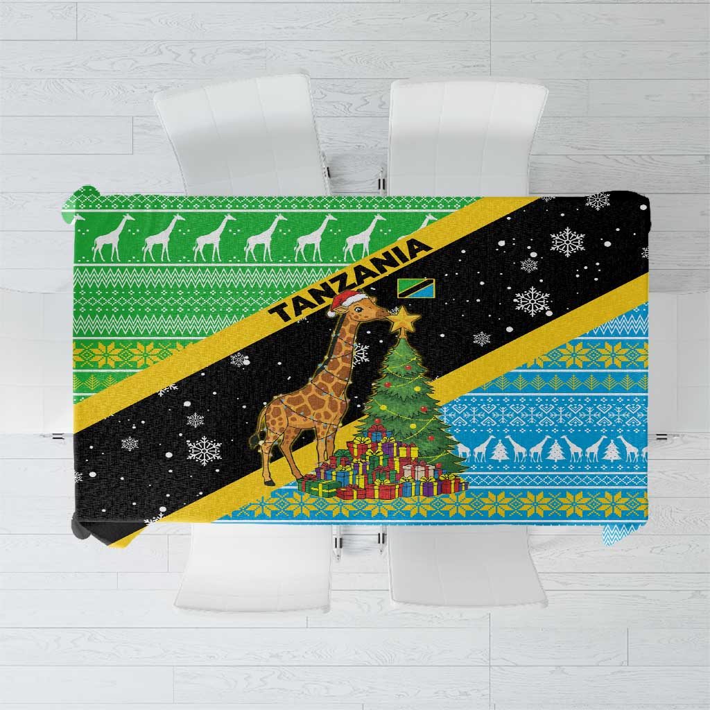 Tanzania Christmas Tablecloth with Giraffe Christmas Tree Snowflakes and Flag - Wonder Print Shop