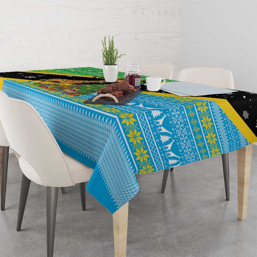 Tanzania Christmas Tablecloth with Giraffe Christmas Tree Snowflakes and Flag - Wonder Print Shop