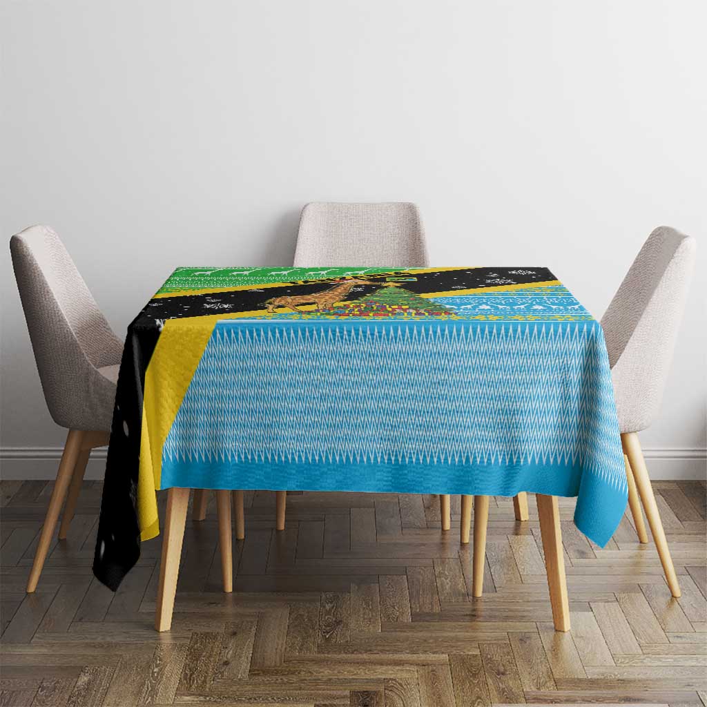Tanzania Christmas Tablecloth with Giraffe Christmas Tree Snowflakes and Flag - Wonder Print Shop