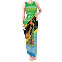 Tanzania Christmas Tank Maxi Dress with Giraffe Christmas Tree Snowflakes and Flag - Wonder Print Shop