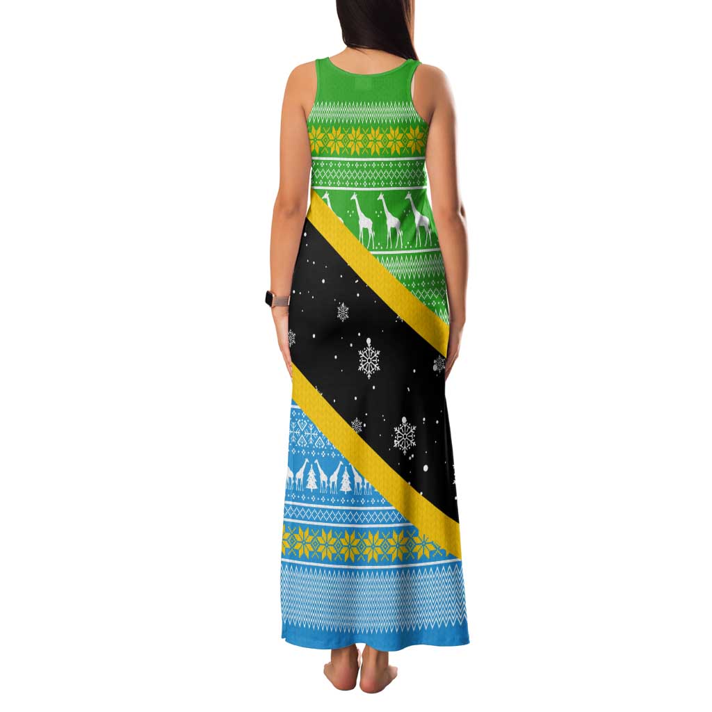 Tanzania Christmas Tank Maxi Dress with Giraffe Christmas Tree Snowflakes and Flag - Wonder Print Shop
