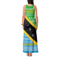 Tanzania Christmas Tank Maxi Dress with Giraffe Christmas Tree Snowflakes and Flag - Wonder Print Shop