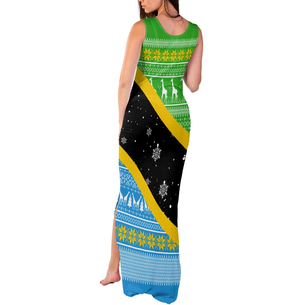 Tanzania Christmas Tank Maxi Dress with Giraffe Christmas Tree Snowflakes and Flag - Wonder Print Shop