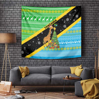 Tanzania Christmas Tapestry with Giraffe Christmas Tree Snowflakes and Flag - Wonder Print Shop
