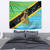 Tanzania Christmas Tapestry with Giraffe Christmas Tree Snowflakes and Flag - Wonder Print Shop