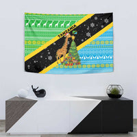 Tanzania Christmas Tapestry with Giraffe Christmas Tree Snowflakes and Flag - Wonder Print Shop