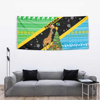Tanzania Christmas Tapestry with Giraffe Christmas Tree Snowflakes and Flag - Wonder Print Shop