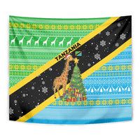 Tanzania Christmas Tapestry with Giraffe Christmas Tree Snowflakes and Flag - Wonder Print Shop