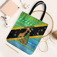 Tanzania Christmas Tote Bag with Giraffe Christmas Tree Snowflakes and Flag - Wonder Print Shop