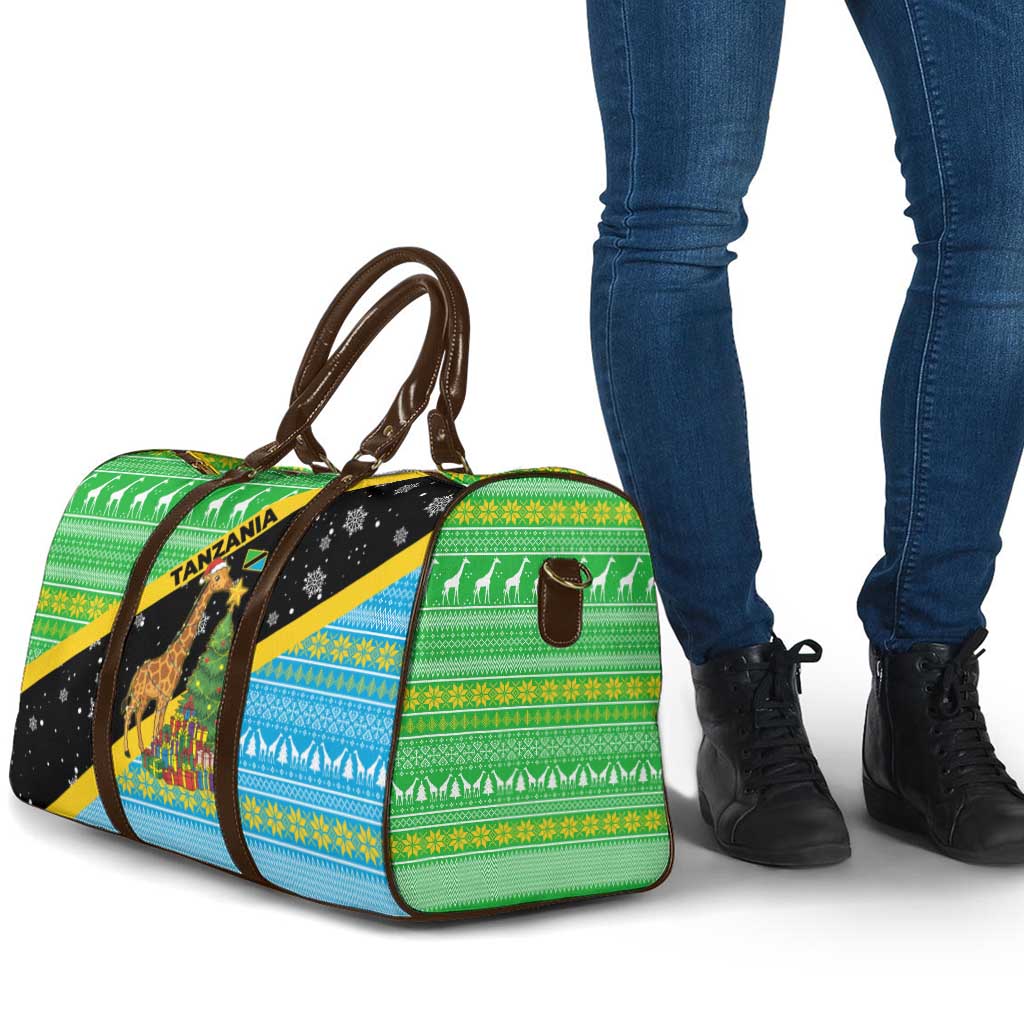 Tanzania Christmas Travel Bag with Giraffe Christmas Tree Snowflakes and Flag - Wonder Print Shop