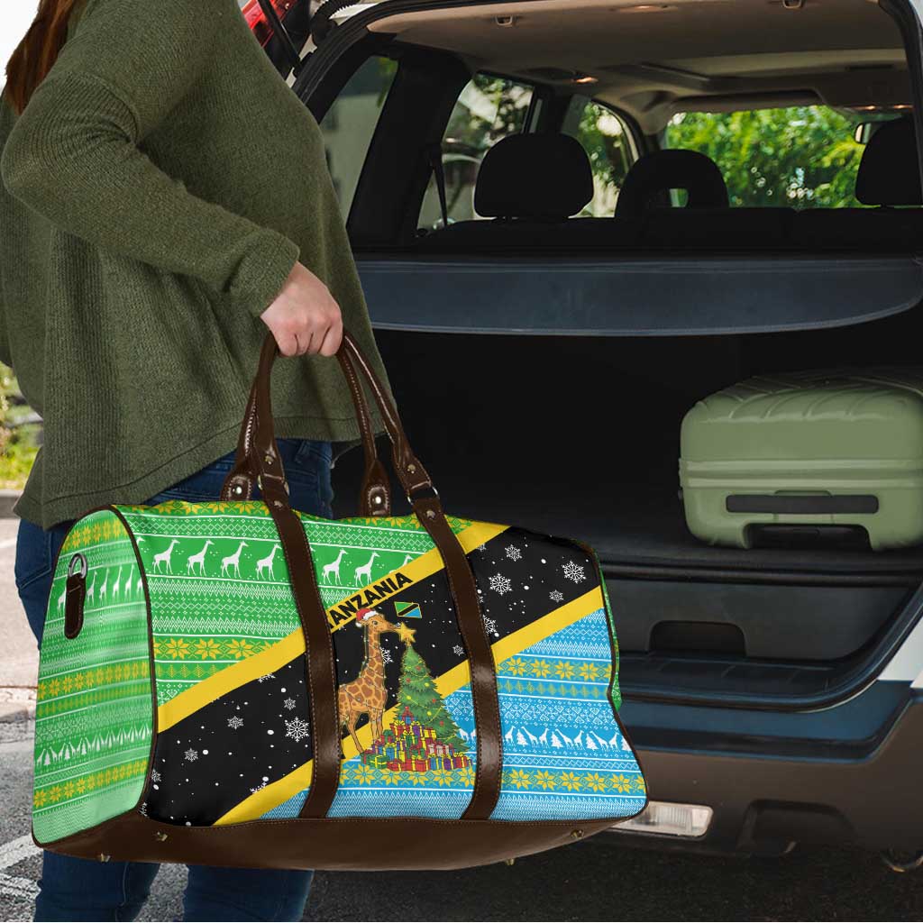 Tanzania Christmas Travel Bag with Giraffe Christmas Tree Snowflakes and Flag - Wonder Print Shop