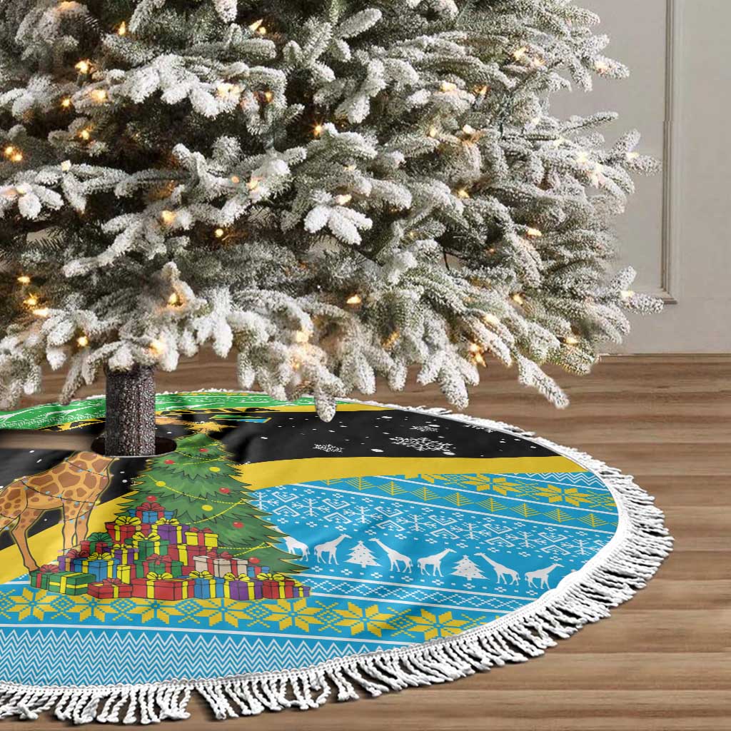 Tanzania Christmas Tree Skirt with Giraffe Christmas Tree Snowflakes and Flag - Wonder Print Shop