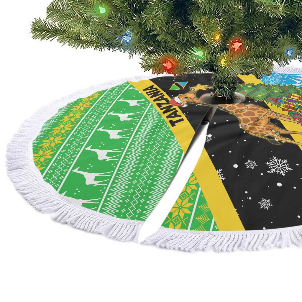 Tanzania Christmas Tree Skirt with Giraffe Christmas Tree Snowflakes and Flag - Wonder Print Shop