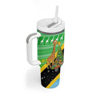 Tanzania Christmas Tumbler With Handle with Giraffe Christmas Tree Snowflakes and Flag - Wonder Print Shop