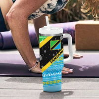 Tanzania Christmas Tumbler With Handle with Giraffe Christmas Tree Snowflakes and Flag - Wonder Print Shop