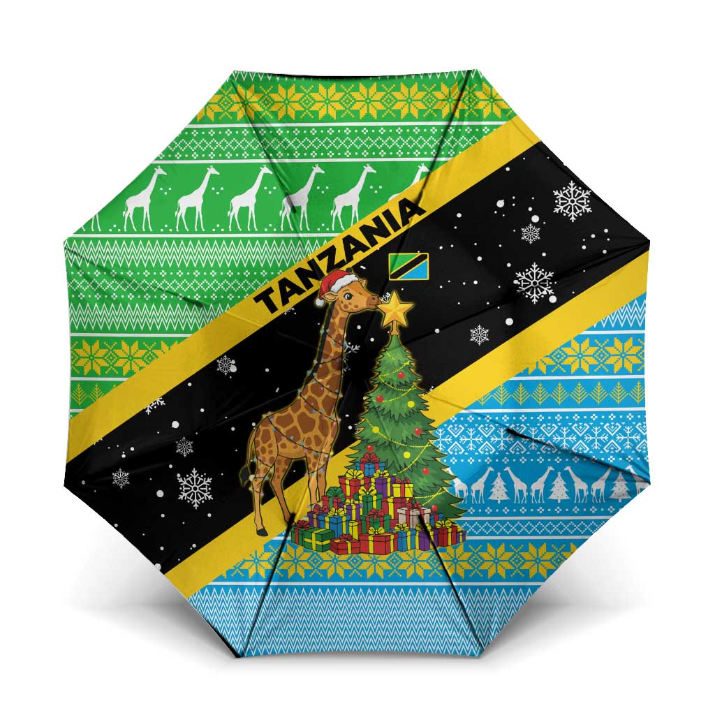 Tanzania Christmas Umbrella with Giraffe Christmas Tree Snowflakes and Flag - Wonder Print Shop