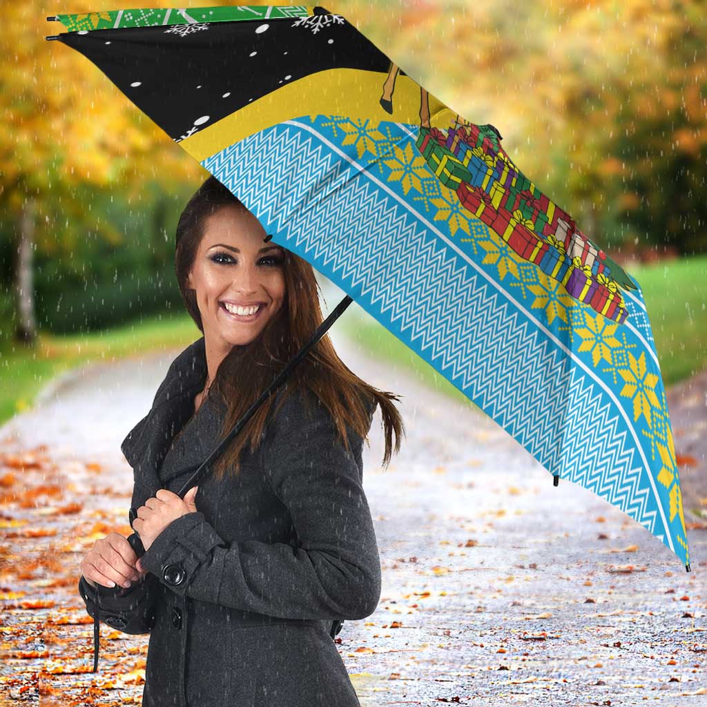 Tanzania Christmas Umbrella with Giraffe Christmas Tree Snowflakes and Flag - Wonder Print Shop