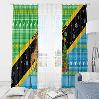 Tanzania Christmas Window Curtain with Giraffe Christmas Tree Snowflakes and Flag - Wonder Print Shop