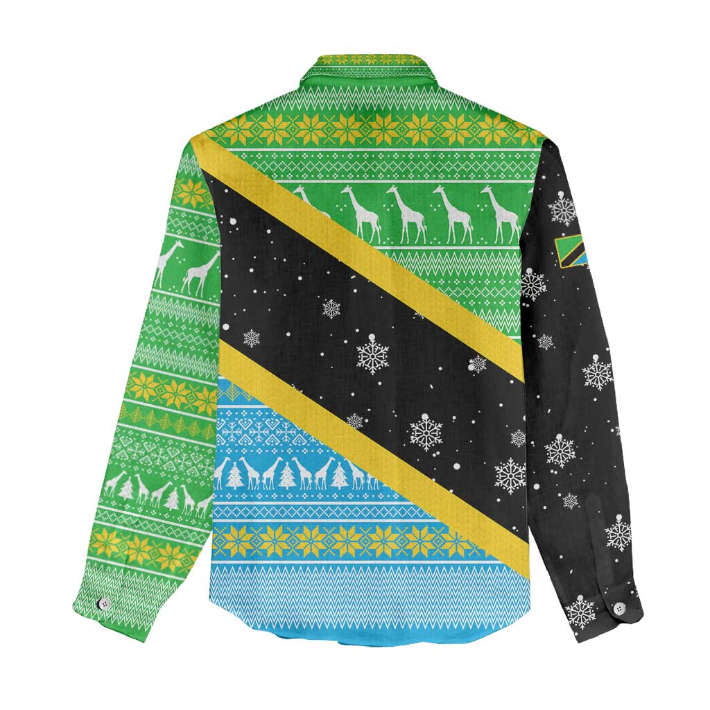 Tanzania Christmas Women Casual Shirt with Giraffe Christmas Tree Snowflakes and Flag - Wonder Print Shop