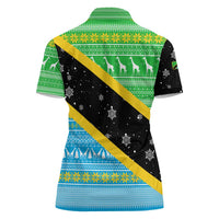 Tanzania Christmas Women Polo Shirt with Giraffe Christmas Tree Snowflakes and Flag - Wonder Print Shop
