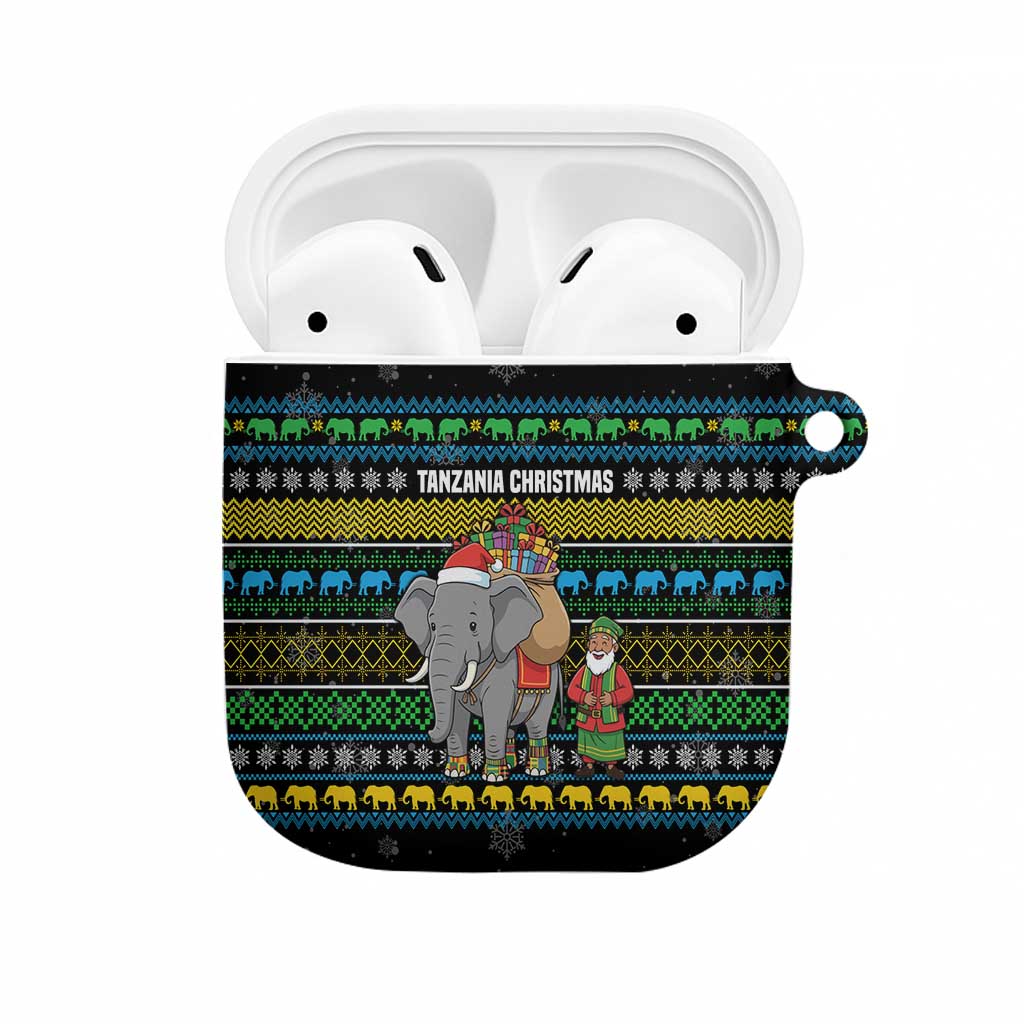 Tanzania Christmas AirPods Case with Santa Riding Elephant Snowflakes and Colorful African - Wonder Print Shop