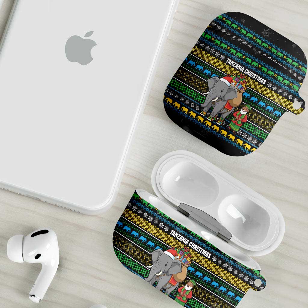 Tanzania Christmas AirPods Case with Santa Riding Elephant Snowflakes and Colorful African - Wonder Print Shop