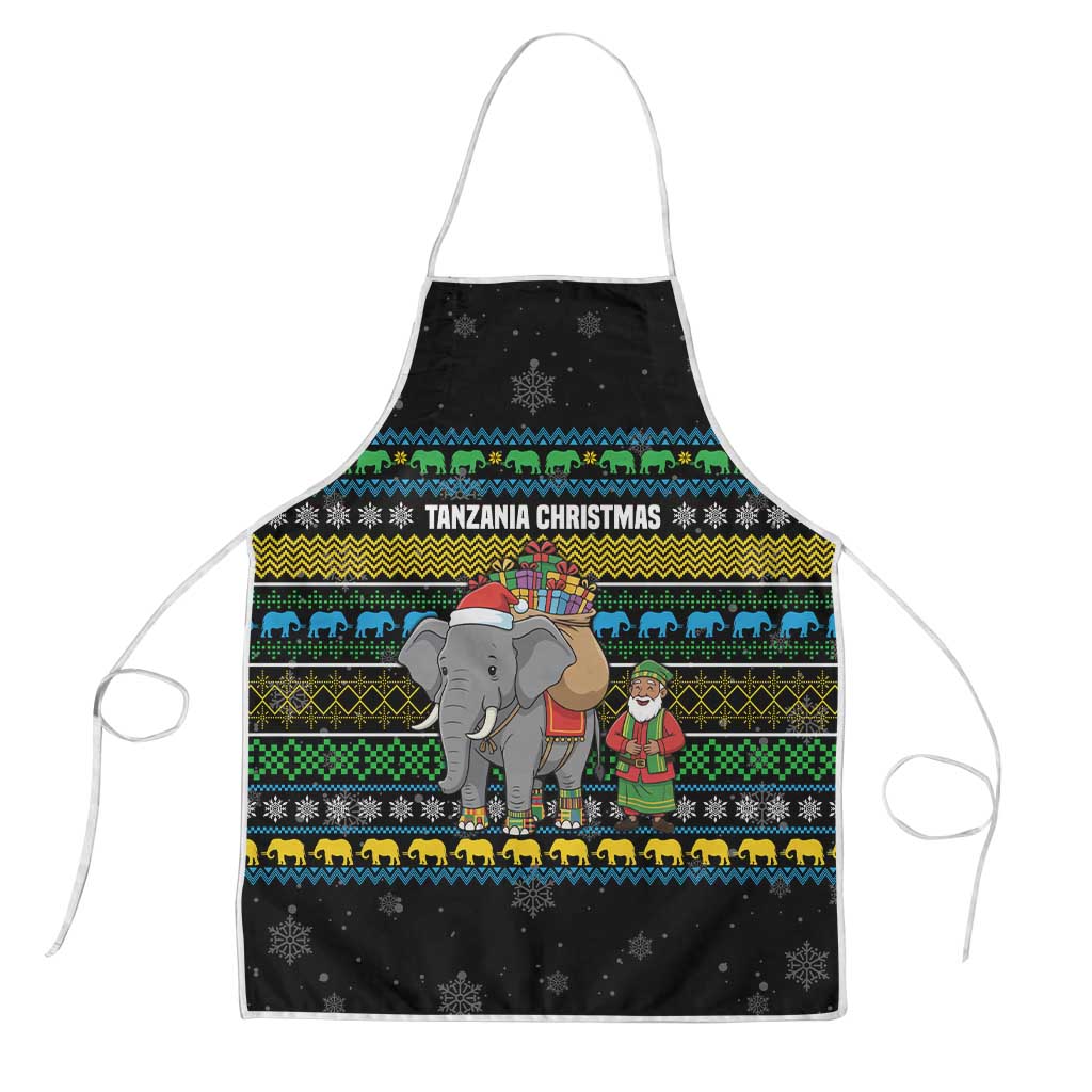 Tanzania Christmas Apron with Santa Riding Elephant Snowflakes and Colorful African - Wonder Print Shop