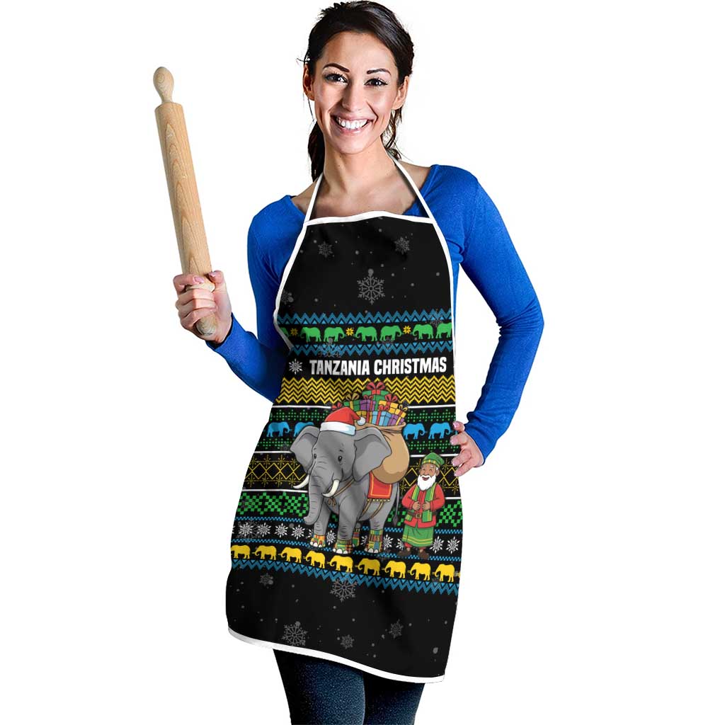 Tanzania Christmas Apron with Santa Riding Elephant Snowflakes and Colorful African - Wonder Print Shop