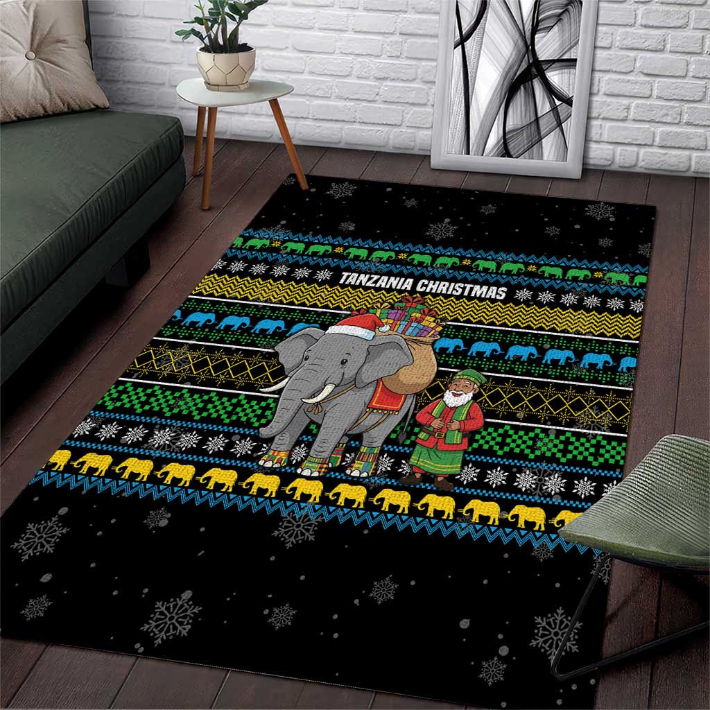 Tanzania Christmas Area Rug with Santa Riding Elephant Snowflakes and Colorful African - Wonder Print Shop