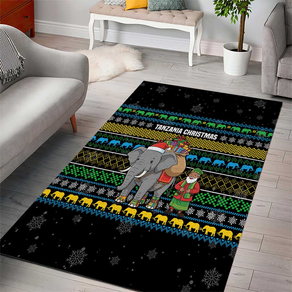 Tanzania Christmas Area Rug with Santa Riding Elephant Snowflakes and Colorful African - Wonder Print Shop