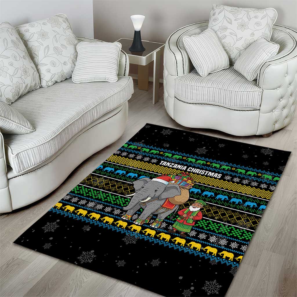 Tanzania Christmas Area Rug with Santa Riding Elephant Snowflakes and Colorful African - Wonder Print Shop