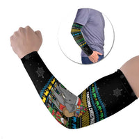 Tanzania Christmas Arm Sleeves with Santa Riding Elephant Snowflakes and Colorful African - Wonder Print Shop
