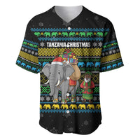 Tanzania Christmas Baseball Jersey with Santa Riding Elephant Snowflakes and Colorful African - Wonder Print Shop