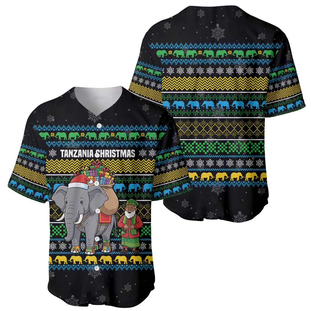Tanzania Christmas Baseball Jersey with Santa Riding Elephant Snowflakes and Colorful African - Wonder Print Shop