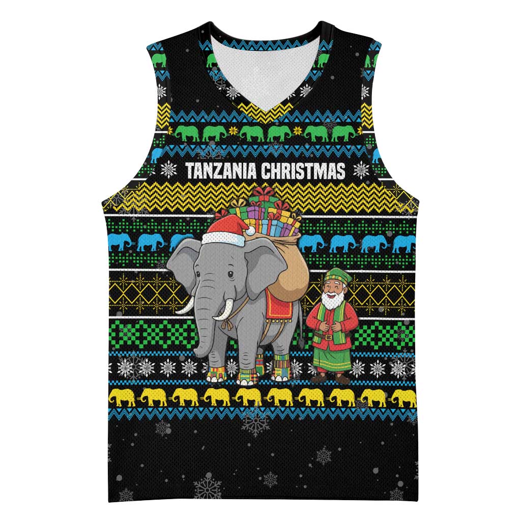 Tanzania Christmas Basketball Jersey with Santa Riding Elephant Snowflakes and Colorful African - Wonder Print Shop