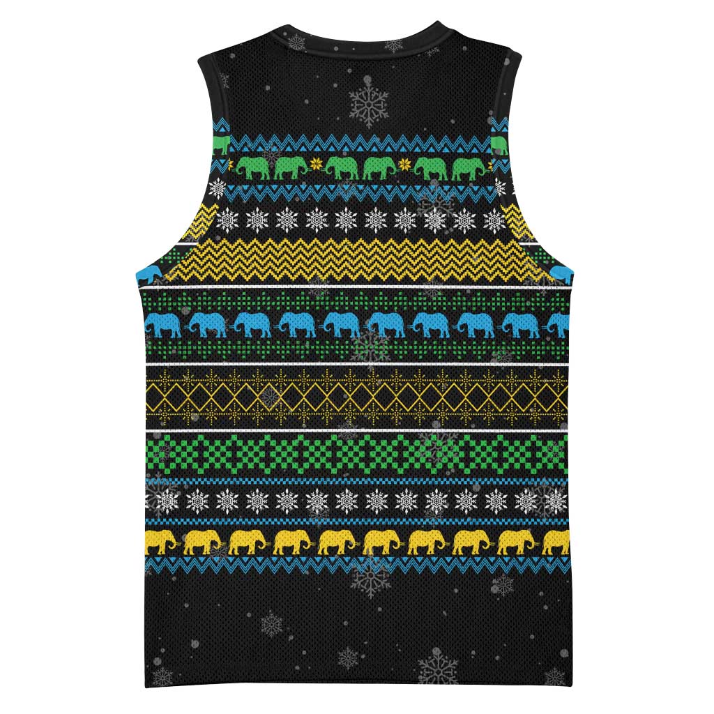 Tanzania Christmas Basketball Jersey with Santa Riding Elephant Snowflakes and Colorful African - Wonder Print Shop